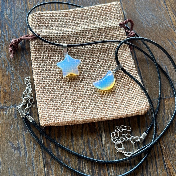 Opalite Moon Necklace Opalite Star Necklace Couple Matching Crystal Necklaces - Picture 2 of 3